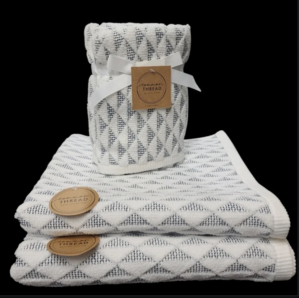 4pc COMMON THREAD Boho Triangle 100% Zero Twist Cotton BATH Hand Tip Towel Set